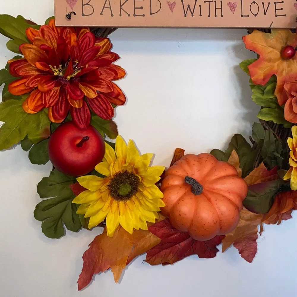 Fall Thanksgiving Faux Silk Flower Arrangement Wreath